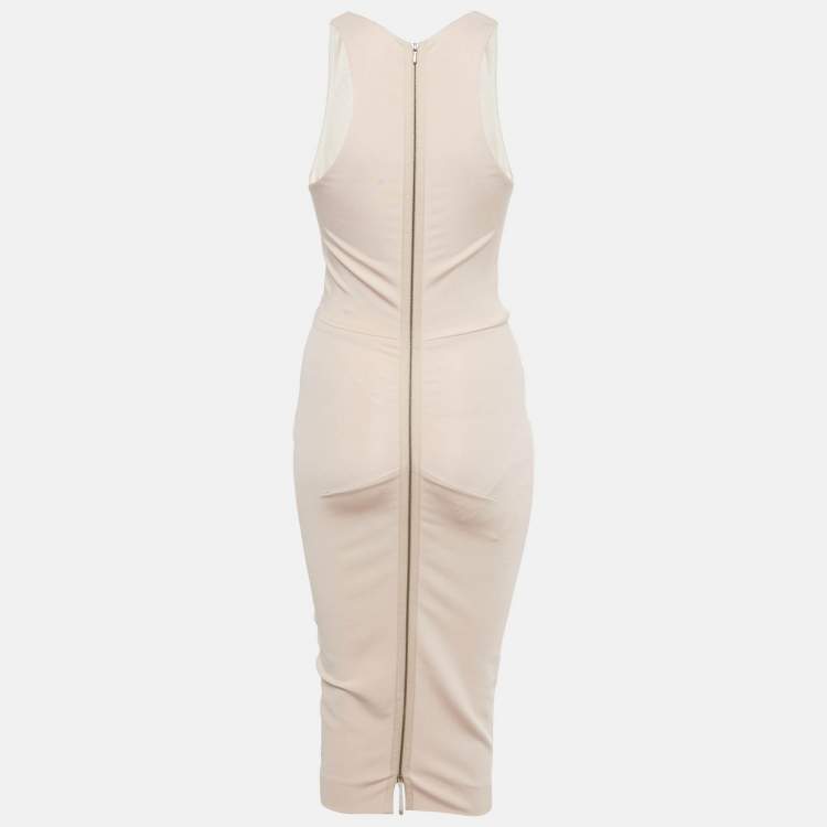 Pre Owned Victoria Beckham Pink Stretch Knit Midi Bodycon Dress S