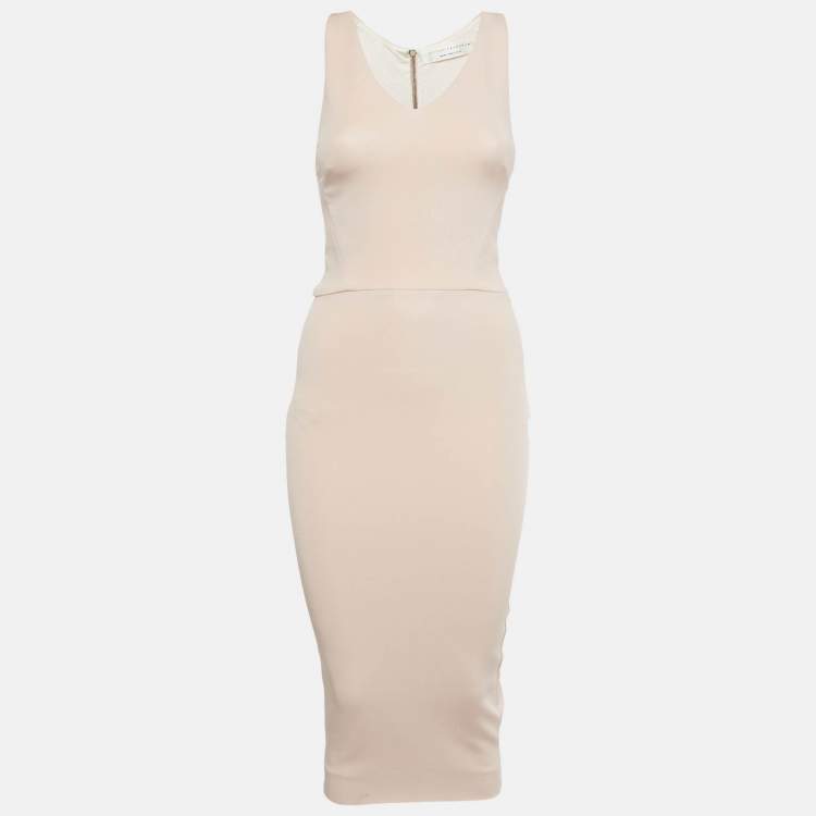 Pre Owned Victoria Beckham Pink Stretch Knit Midi Bodycon Dress S