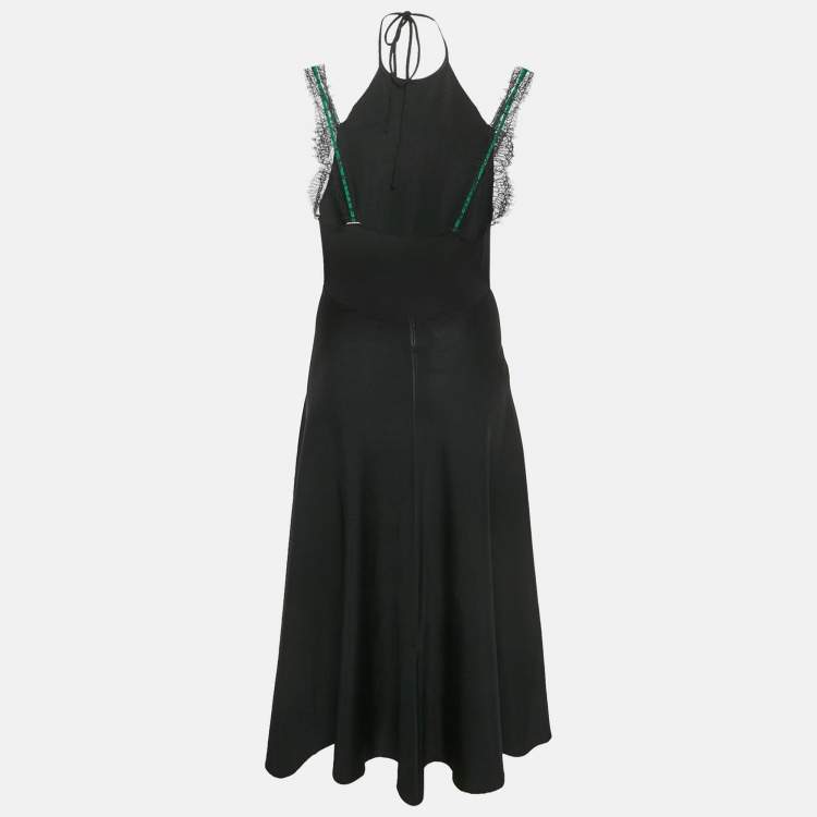 Pre Owned Victoria Beckham Black Knit Lace Trimmed Midi Dress M