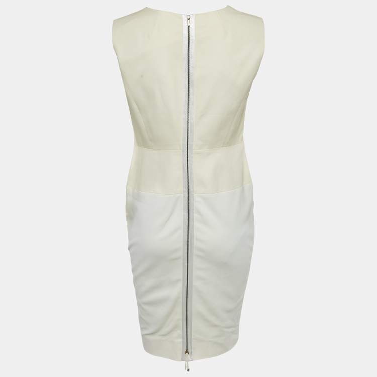 Pre Owned Victoria Beckham Off-White Cotton Blend Sleeveless Short Dress M