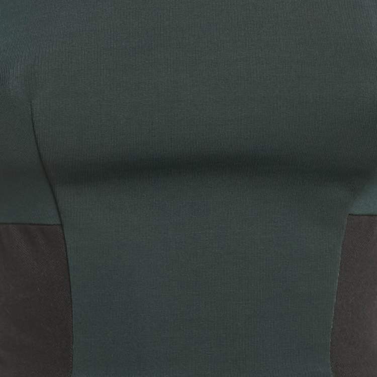 Pre Owned Victoria Beckham Green/Black Crepe Side Panel Sheath Midi Dress S 