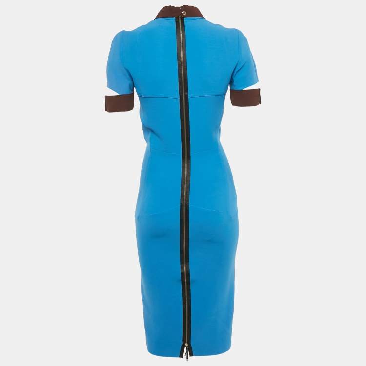 Pre Owned Victoria Beckham Blue Wool & Silk Sheath Midi Dress S