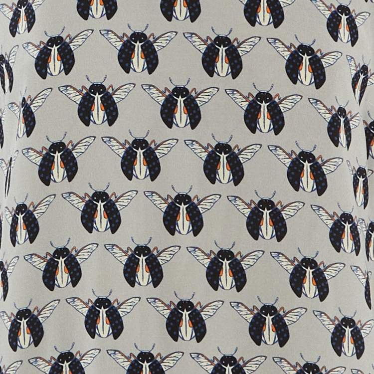 Pre Owned Victoria Beckham Grey Printed Shimmer Detachable Collar Silk Dress M