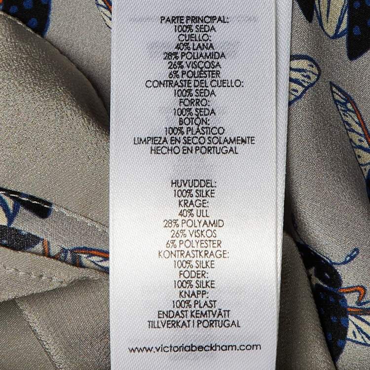Pre Owned Victoria Beckham Grey Printed Shimmer Detachable Collar Silk Dress M