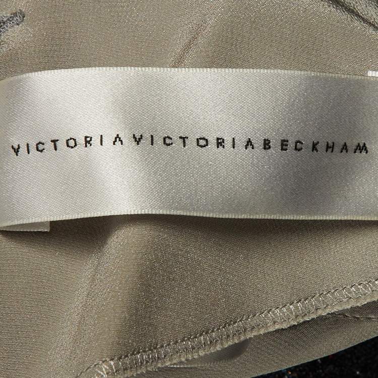 Pre Owned Victoria Beckham Grey Printed Shimmer Detachable Collar Silk Dress M