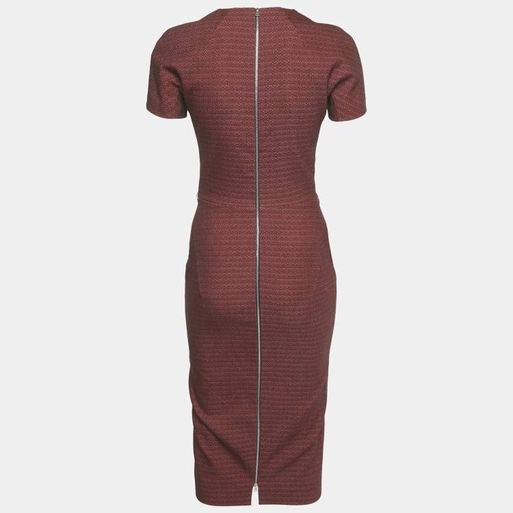 Pre Owned Victoria Beckham Burgundy Jacquard Sheath Dress S