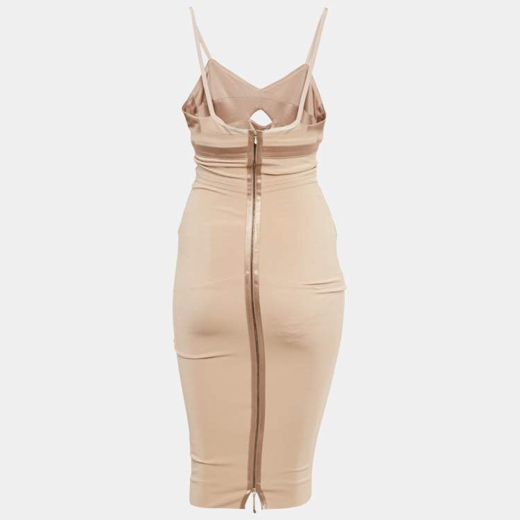 Pre Owned Victoria Beckham Beige Jersey and Satin Trim Cami Fitted Dress S