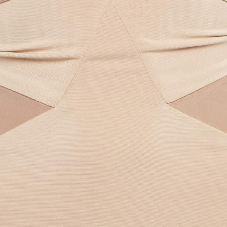 Pre Owned Victoria Beckham Beige Jersey and Satin Trim Cami Fitted Dress S