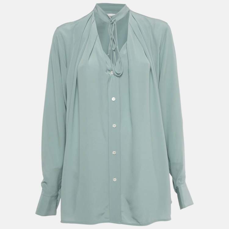 Pre Owned Victoria Beckham Blue Crepe Silk Blouse M