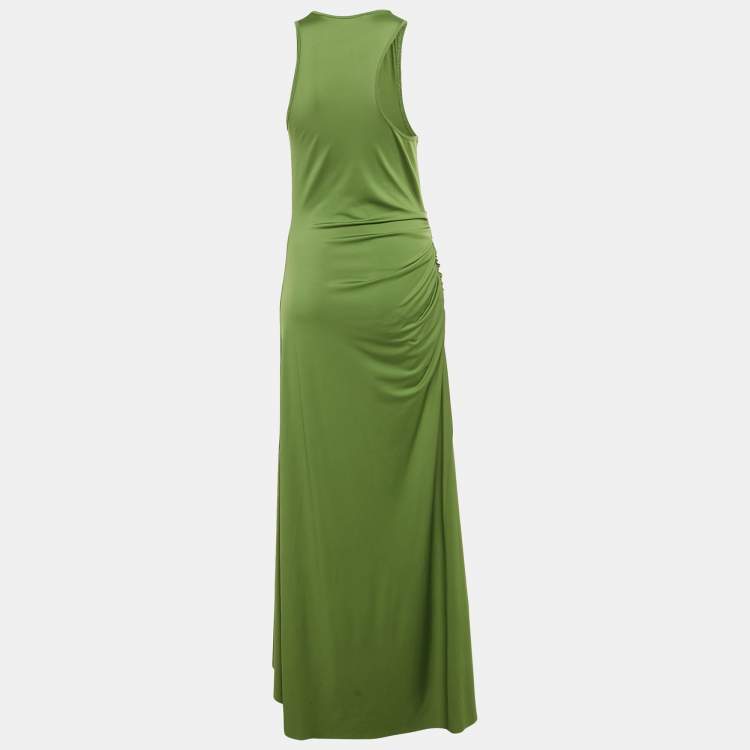 Pre Owned Victoria Beckham Green Jersey Ruched Maxi Dress M