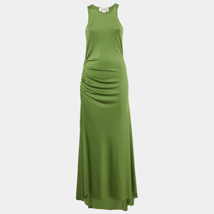 Pre Owned Victoria Beckham Green Jersey Ruched Maxi Dress M