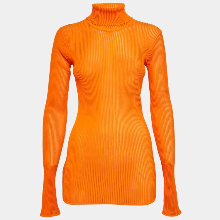 Pre Owned Victoria Beckham Orange Rib Knit Sheer Pullover S