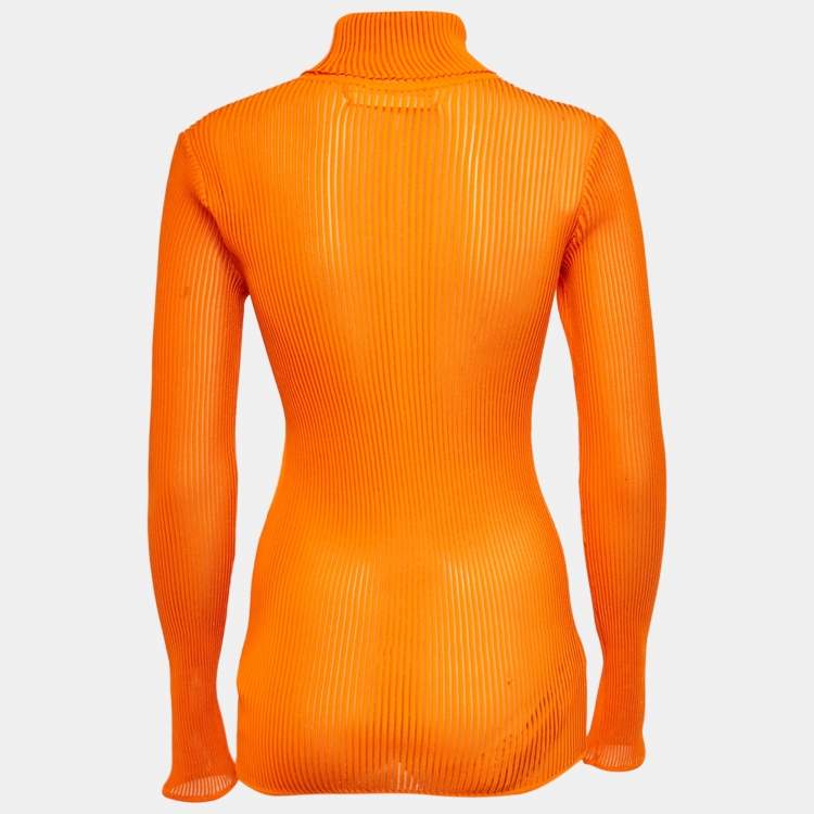 Pre Owned Victoria Beckham Orange Rib Knit Sheer Pullover S