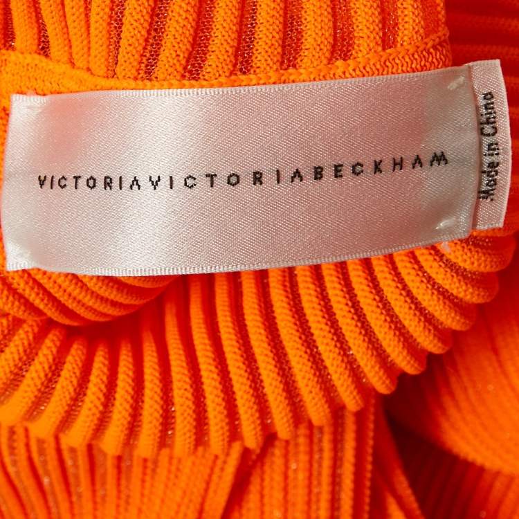 Pre Owned Victoria Beckham Orange Rib Knit Sheer Pullover S