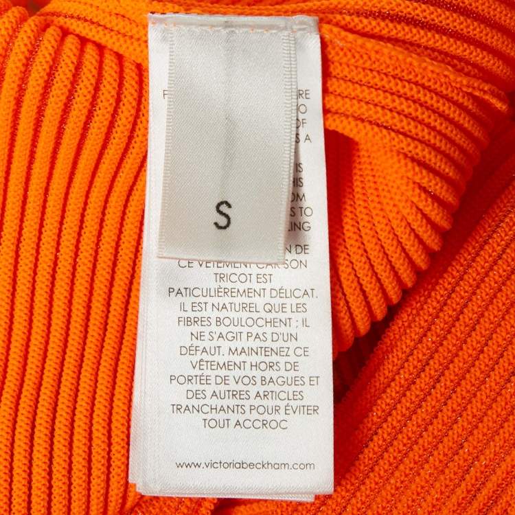 Pre Owned Victoria Beckham Orange Rib Knit Sheer Pullover S
