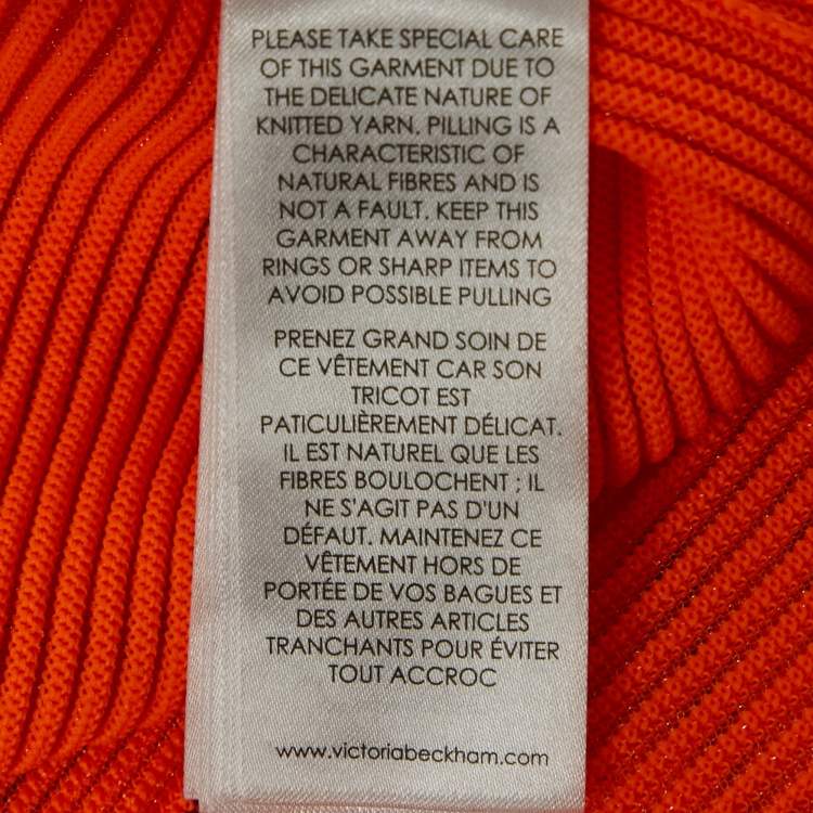 Pre Owned Victoria Beckham Orange Rib Knit Sheer Pullover S