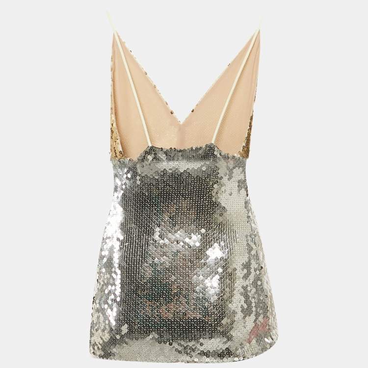 مملوكة مسبقًا Victoria Beckham Gold/Silver Sequin Cami Top M