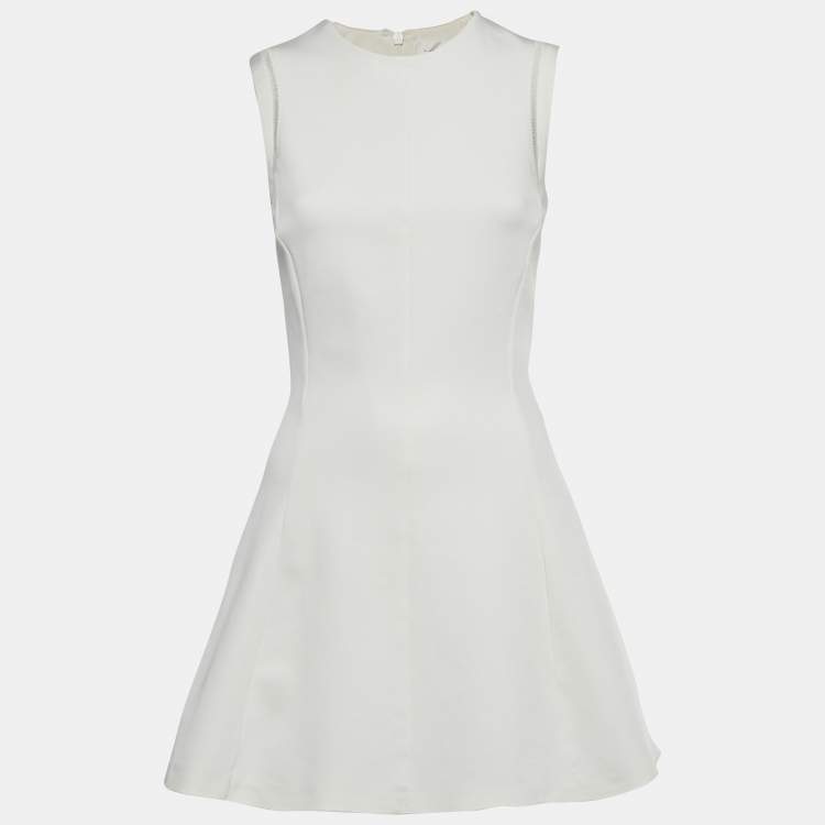 Pre Owned Victoria Beckham White Stretch Knit Flared Mini Dress S