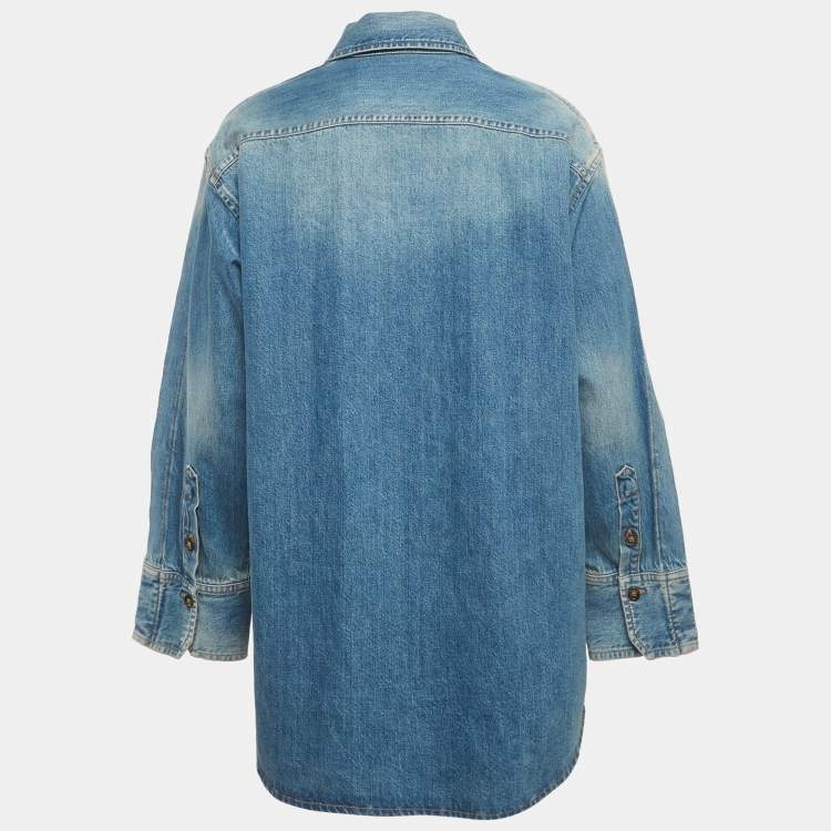 Pre Owned Victoria Beckham Blue Denim Pleated Oversized Shirt S