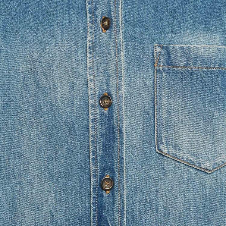 Pre Owned Victoria Beckham Blue Denim Pleated Oversized Shirt S