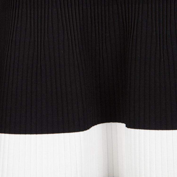 Pre Owned Victoria Beckham Black Contrast Stripe Detail Rib Knit Fluted Midi Skirt S