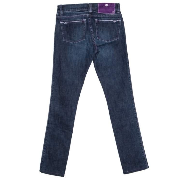 Pre Owned Victoria Beckham Indigo Dark Wash Faded Effect Slim Fit Denim Jeans S 