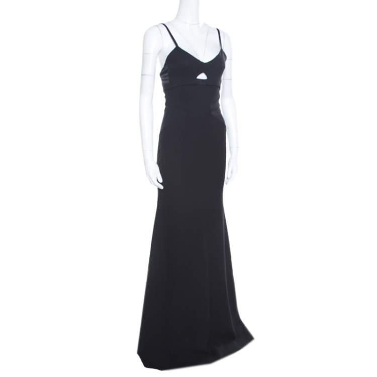 Pre Owned Victoria Beckham Black Double Crepe Cutout Detail Sleeveless Maxi Dress S