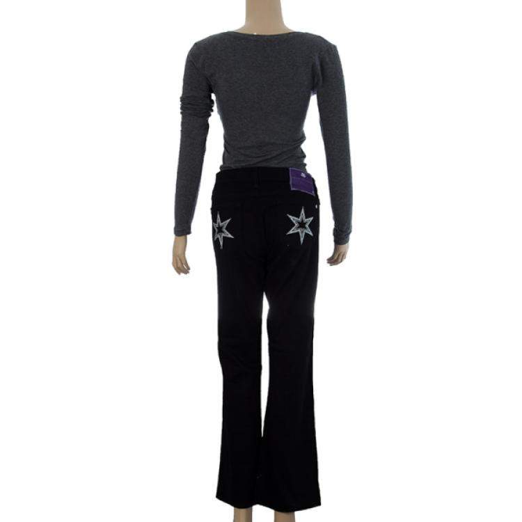 Pre Owned Victoria Beckham White Star Bootcut Jeans M