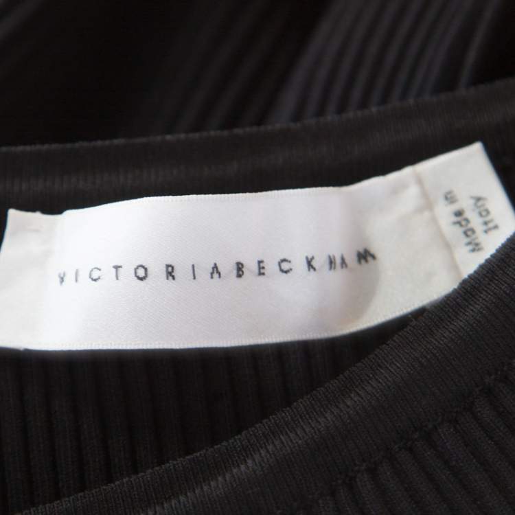 Pre Owned Victoria Beckham Black Contrast Stripe Detail Rib Knit Fluted Midi Skirt S