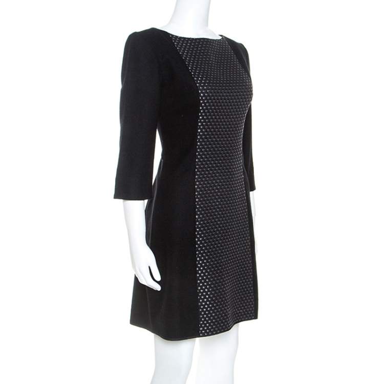 Pre Owned Victoria Beckham Black Knit Paneled Sheath Dress M