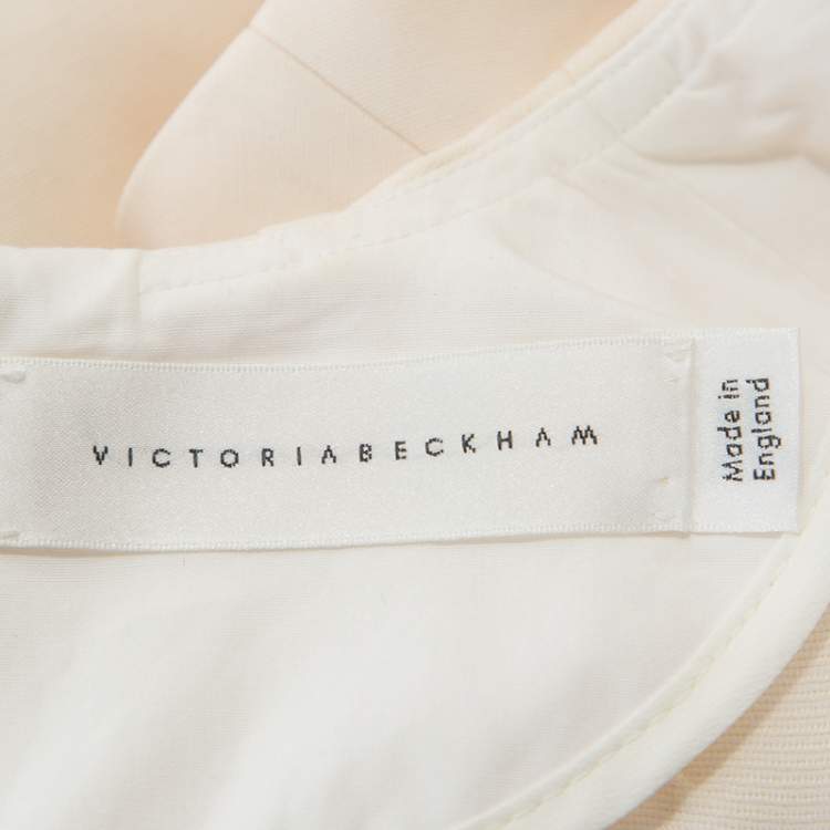 Pre Owned Victoria Beckham Cream Silk Wool Blend Belted Sheath Dress S