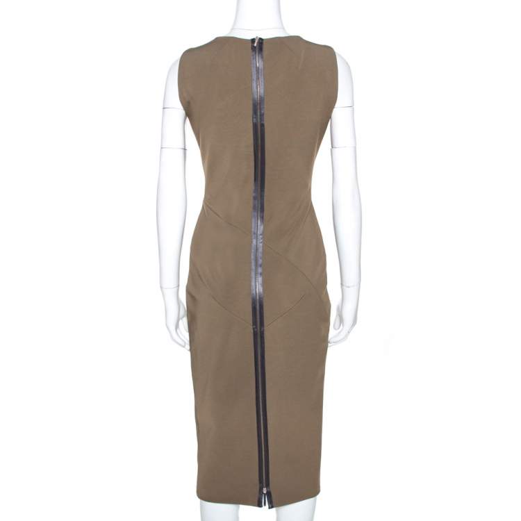 Pre Owned Victoria Beckham Brown Stretch Knit Sleeveless Sheath Dress L