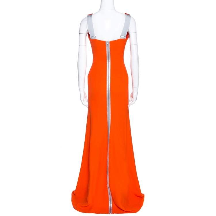 Pre Owned Victoria Beckham Tangerine Back Zipper Detail Gown M