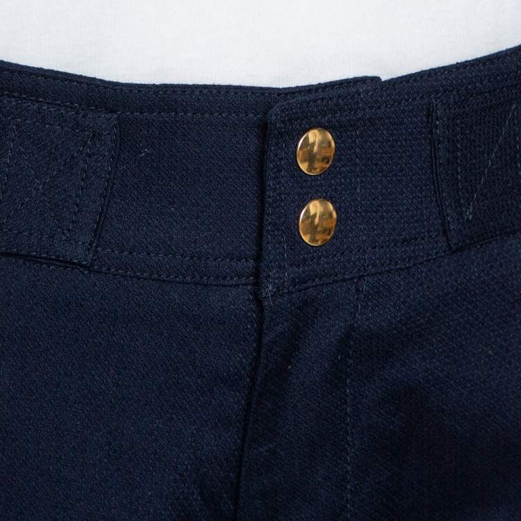 Pre Owned Victoria Beckham Navy Blue Cotton Cropped Flight Pants S