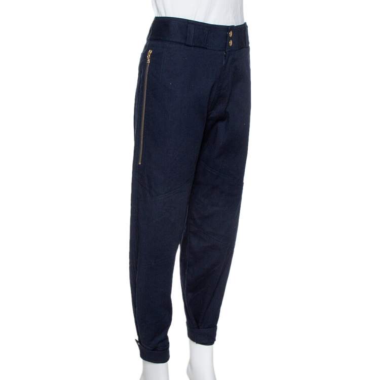 Pre Owned Victoria Beckham Navy Blue Cotton Cropped Flight Pants S
