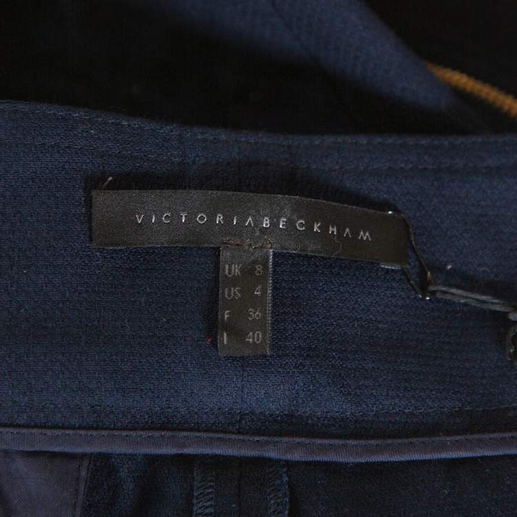 Pre Owned Victoria Beckham Navy Blue Cotton Cropped Flight Pants S