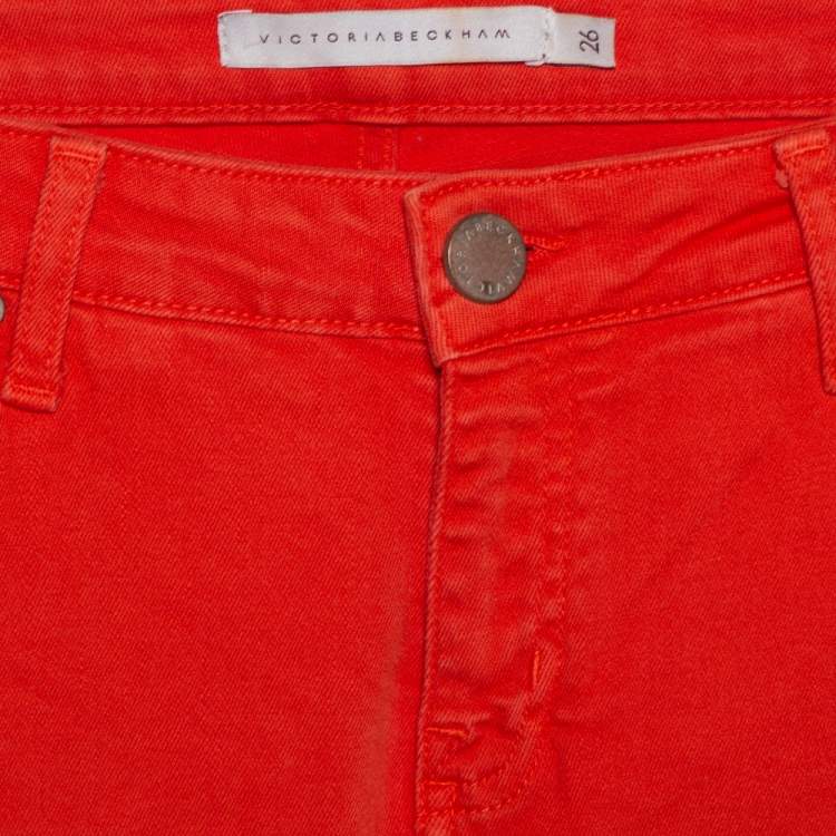 Pre Owned Victoria Beckham Orange Denim Slim Fit Jeans S