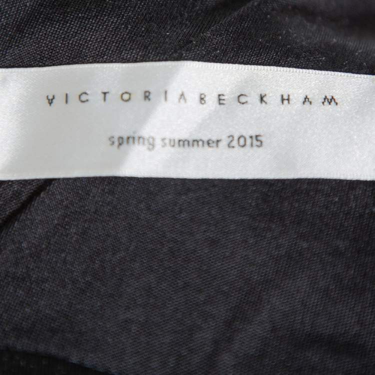 Pre Owned Victoria Beckham Black Floral Print Textured Leather Strap Detail Sheath Dress M