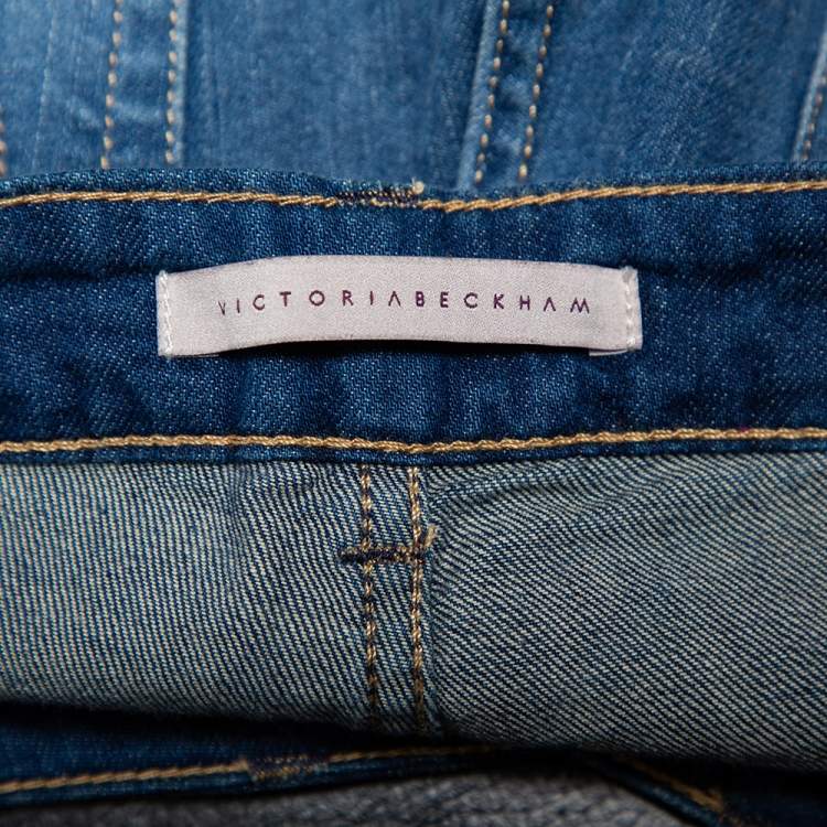 Pre Owned Victoria Beckham Blue Denim Frayed Hem Boyfriend Shorts S