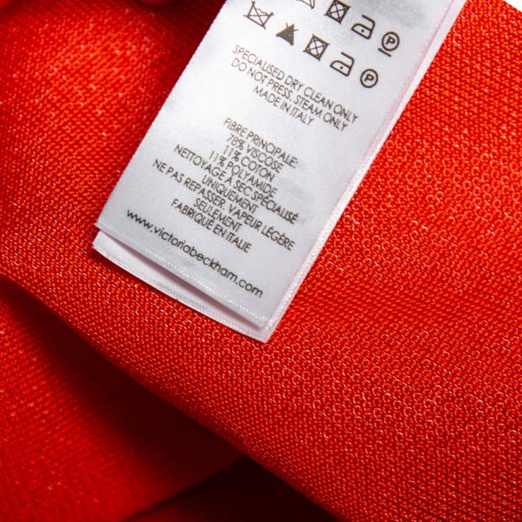 مملوكة مسبقًا Victoria Beckham Orange Mesh Knit Ruffle Detail Asymmetric Hem Midi Dress S