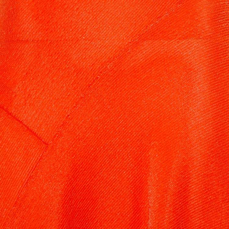 مملوكة مسبقًا Victoria Beckham Orange Mesh Knit Ruffle Detail Asymmetric Hem Midi Dress S