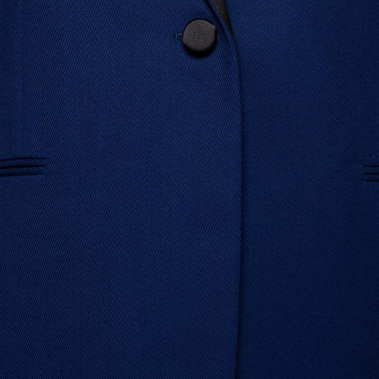 مملوكة مسبقًا Victoria Beckham Navy Blue Striped Wool Contrast Trim Suit M 