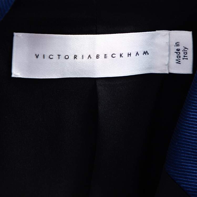 مملوكة مسبقًا Victoria Beckham Navy Blue Striped Wool Contrast Trim Suit M 
