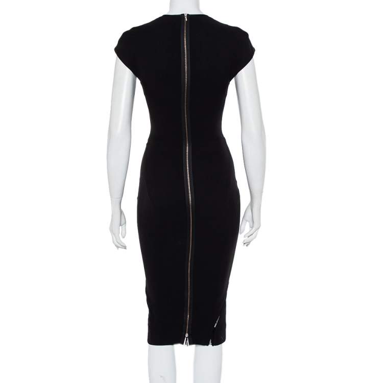 مملوكة مسبقًا Victoria Beckham Black Crepe and Mesh Insert Bodycon Dress S