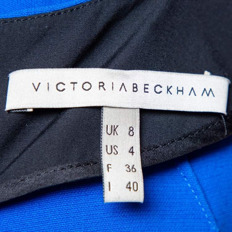 Pre Owned Victoria Beckham Blue Wool & Silk Paneled Mini Dress S