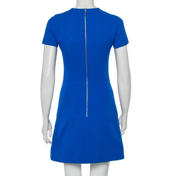 Pre Owned Victoria Beckham Blue Wool & Silk Paneled Mini Dress S