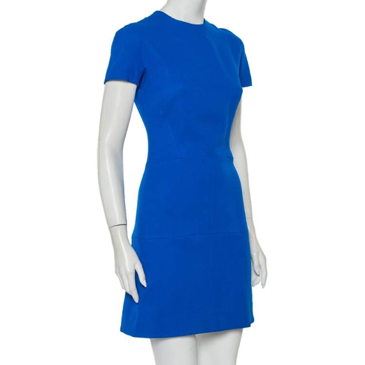 Pre Owned Victoria Beckham Blue Wool & Silk Paneled Mini Dress S