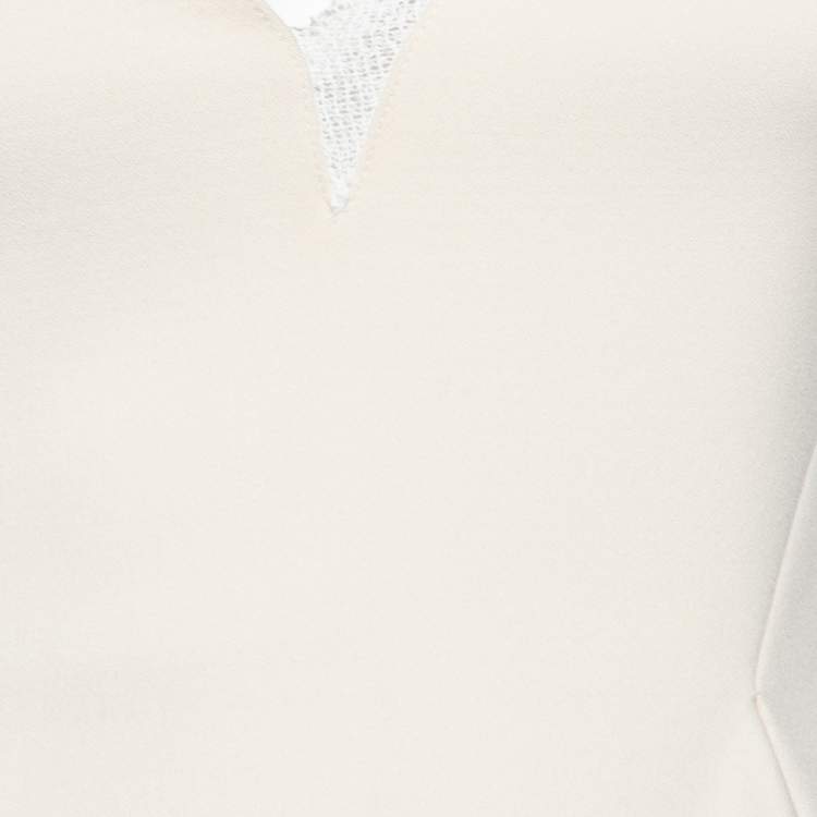 Pre Owned Victoria Beckham Cream Wool Crepe & Mesh Sleeveless Mini Dress S