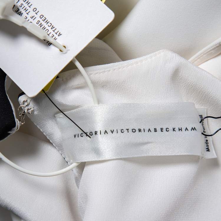 مملوكة مسبقًا Victoria, Victoria Beckham Monochrome Crepe Overlay Detail Dress M
