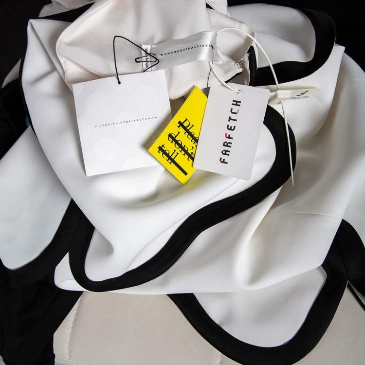 مملوكة مسبقًا Victoria, Victoria Beckham Monochrome Crepe Overlay Detail Dress M